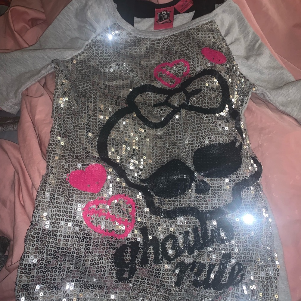 Monster High Sequin Skull Tee - Silver and Pink